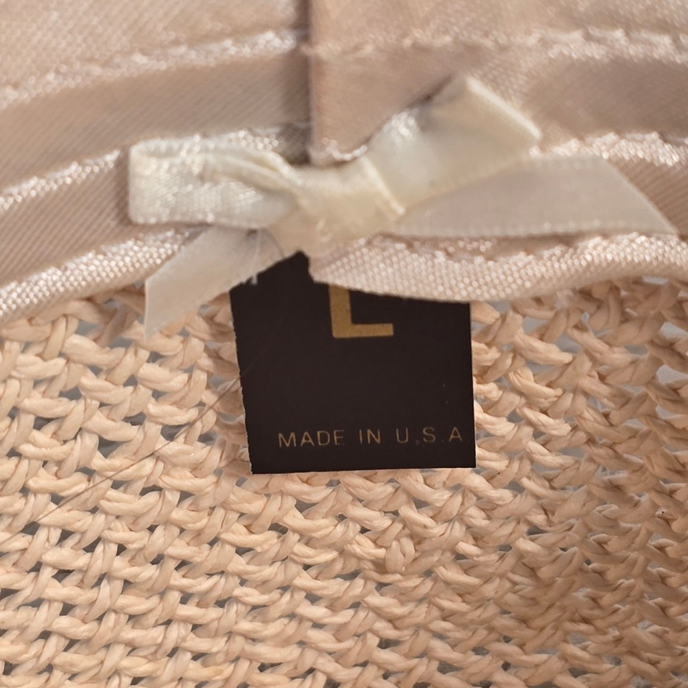 Woven Straw Sun Hat with Pastel Striped Ribbon Band Wide Brim Fedora Style - Picture 15 of 16